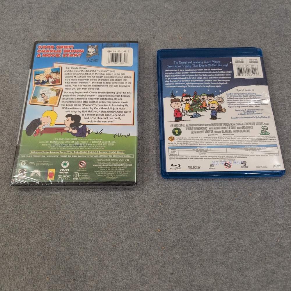 Peanuts A Boy Named Charlie Brown DVD & A Charlie Brown Christmas Blu-ray Lot - Picture 2 of 2